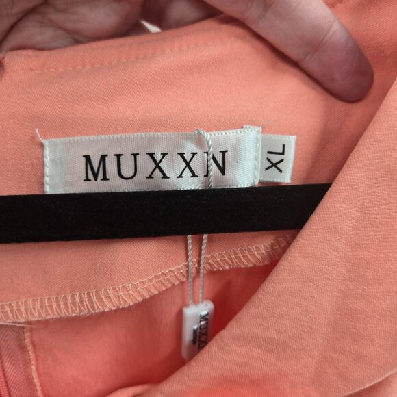 MUXXN Coral Retro Rockabilly Pinup Bow Short Sleeved Midi Dress Size XL - Picture 3 of 9